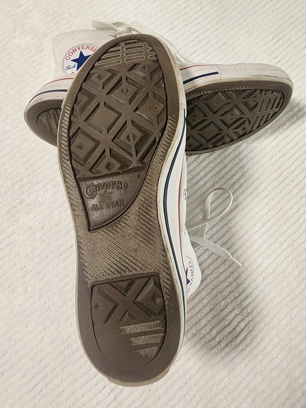 Converse White High Top Sneakers with Red & Navy Stripe - Picture 5 of 9